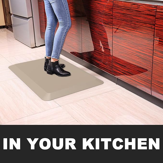 Anti Fatigue Floor Mat,Kitchen Mat, Standing Desk Mat – Comfort at Home, Office, Garage - Polyurethane(PU) Foam (Beige, 40" L x 17" W x 1" Th)