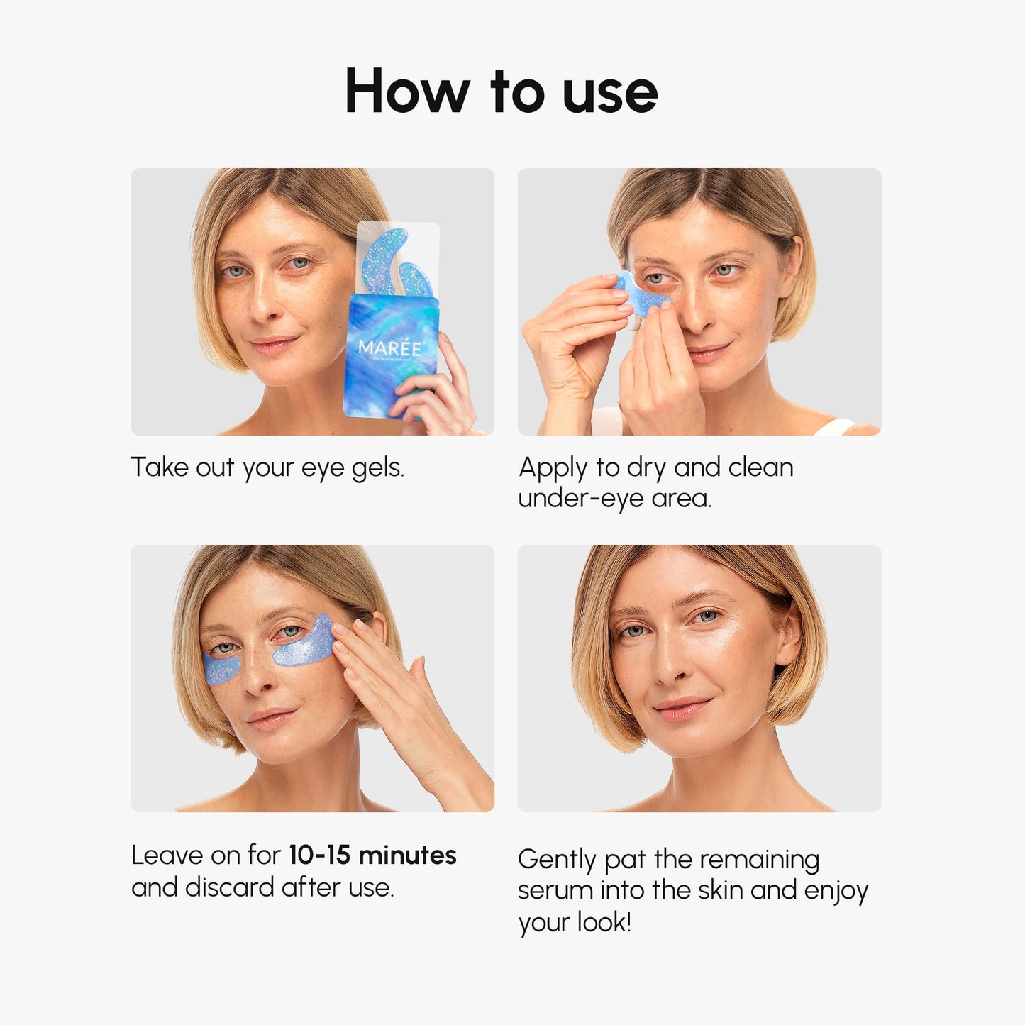 MAREE Eye Gels - Pads Under Eye Patches for Puffy Eyes and Dark Circles with Collagen & Hyaluronic Acid - Anti Wrinkles Under Eye Masks Skincare Treatment for Puffiness & Bags - Parches Para Ojeras