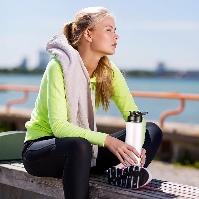 CHENGU 4 Pcs Aluminum Water Bottle 24oz Aluminum Reusable Bottles Lightweight Snap Lid Sports Water Multipack Easy Carry Leak Proof Travel for Gym Camping Hiking Outdoor Fishing (White)