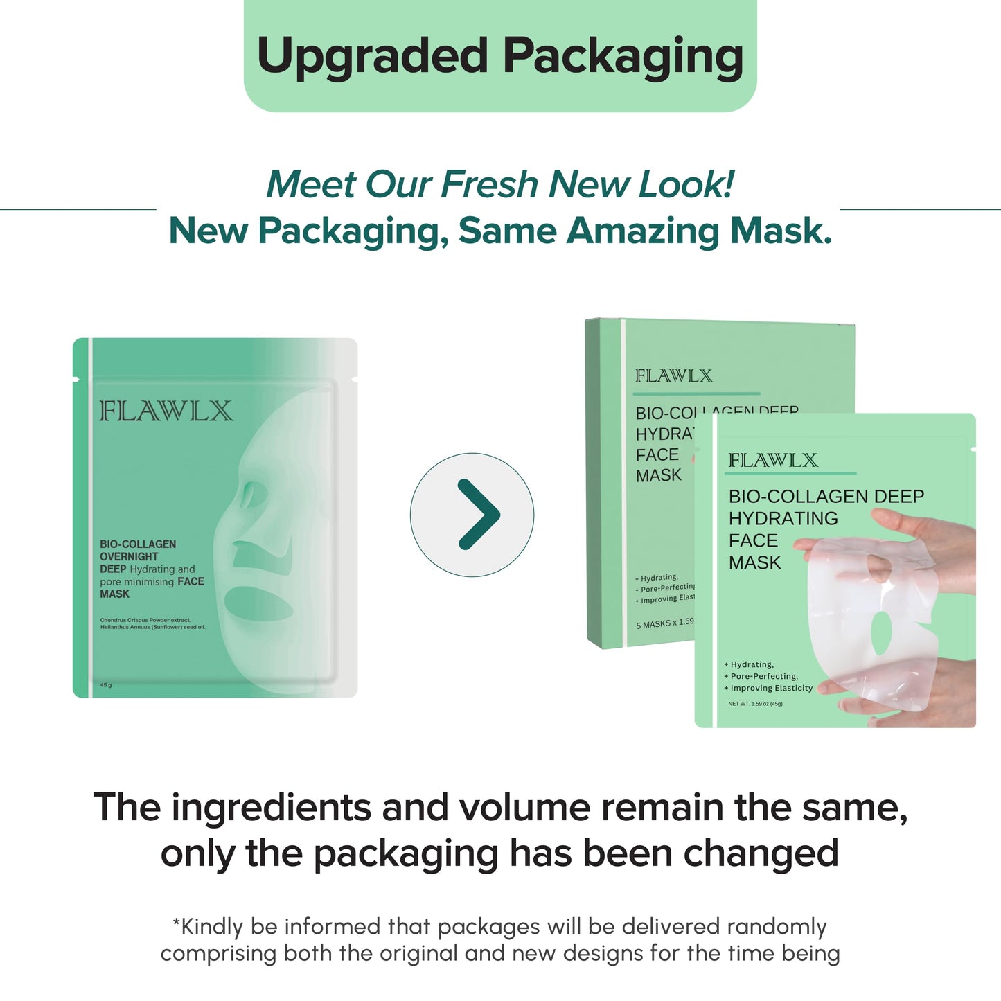 Flawlx - Bio-Collagen Real Deep Face Mask, Hydrating Overnight Hydrogel Mask, Pore Minimizing, Elasticity Boosting, With Natural Ingredients Facial Mask 45g (5-Pack) | TikTok Trend Items