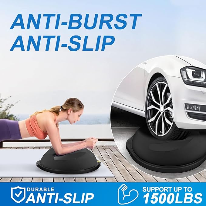 25in Half Balance Ball - 1500lb Heavy Duty Wobble Board Trainer for Core Strength & Stability, Non-Slip Yoga Ball with Resistance Bands & Pump - Home Gym Equipment for Balance Training, Yoga & Physical Therapy