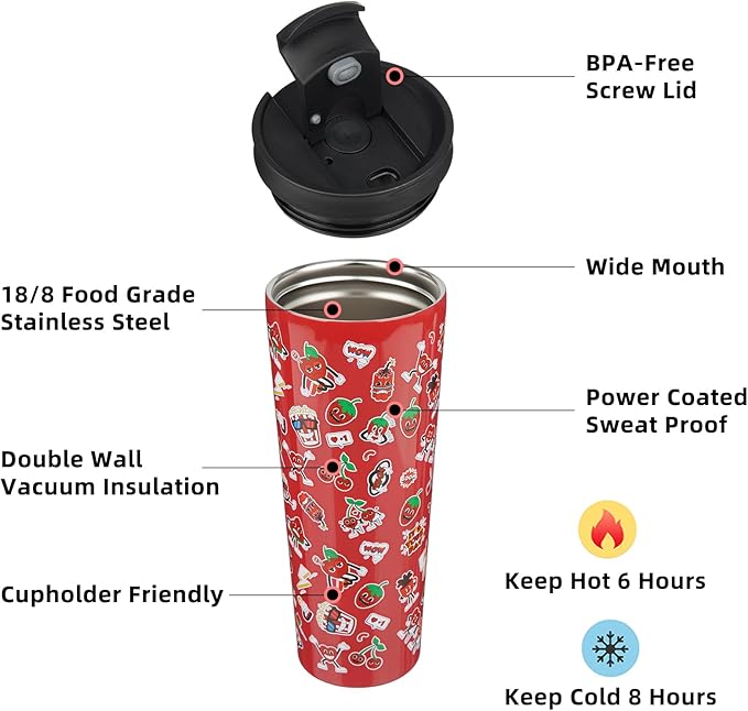BJPKPK 26oz Tumbler With lid And Straw Stainless Steel Travel Coffee Mug Insulated Tumblers Cups,Passionate Red
