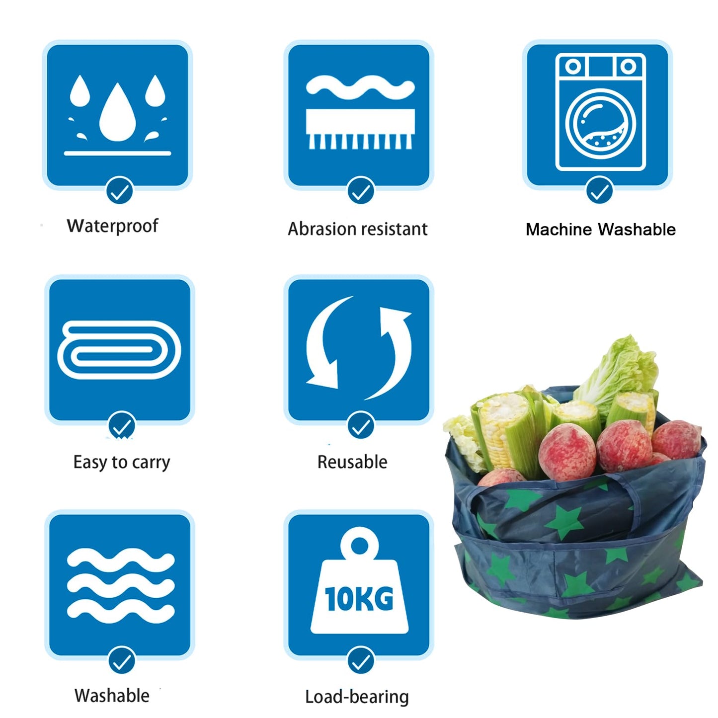 DXMWWTP 6 Pcs Foldable Reusable Shopping Bags,Tote Bags, Grocery Bags with Hook, Eco-friendly Travel Recycle Shopping Bags in Pocket, Waterproof and Machine Washable for Daily Shopping Supplies