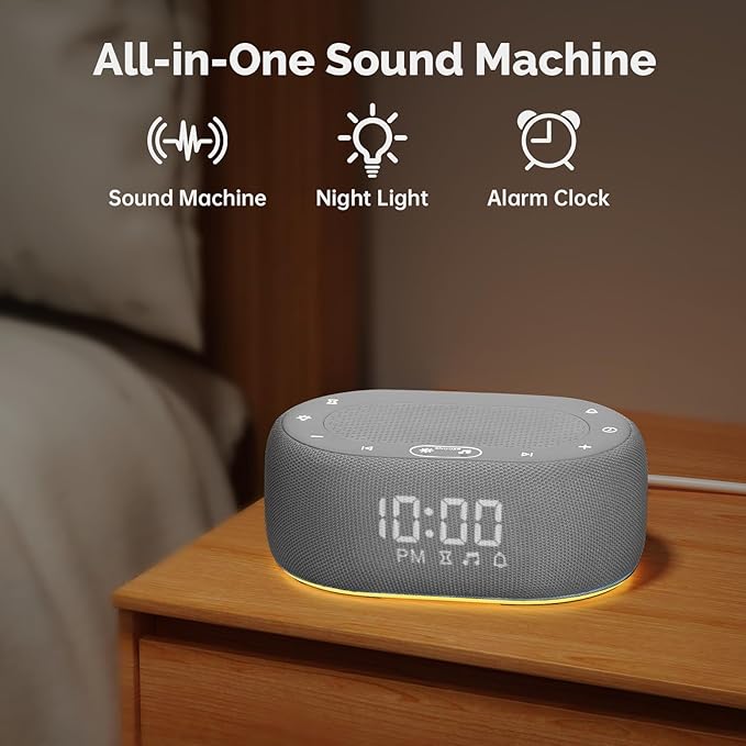 1Mii White Noise Sound Machine for Sleep, Pink Noise Machines for Baby Adults Sleeping, 18 Soothing Sounds with 7-Color Night Light, Timer, Alarm Clock, 16 Volume Levels, Remote App Control - Grey