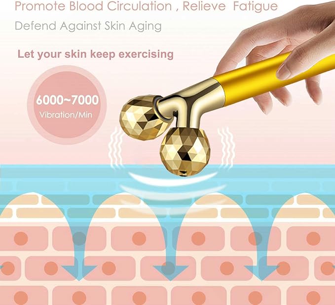 Amirce Face Massager Roller Golden 3D Roller Electric Facial Roller and T Shape Facial Roller Massager Kit Face Rollers