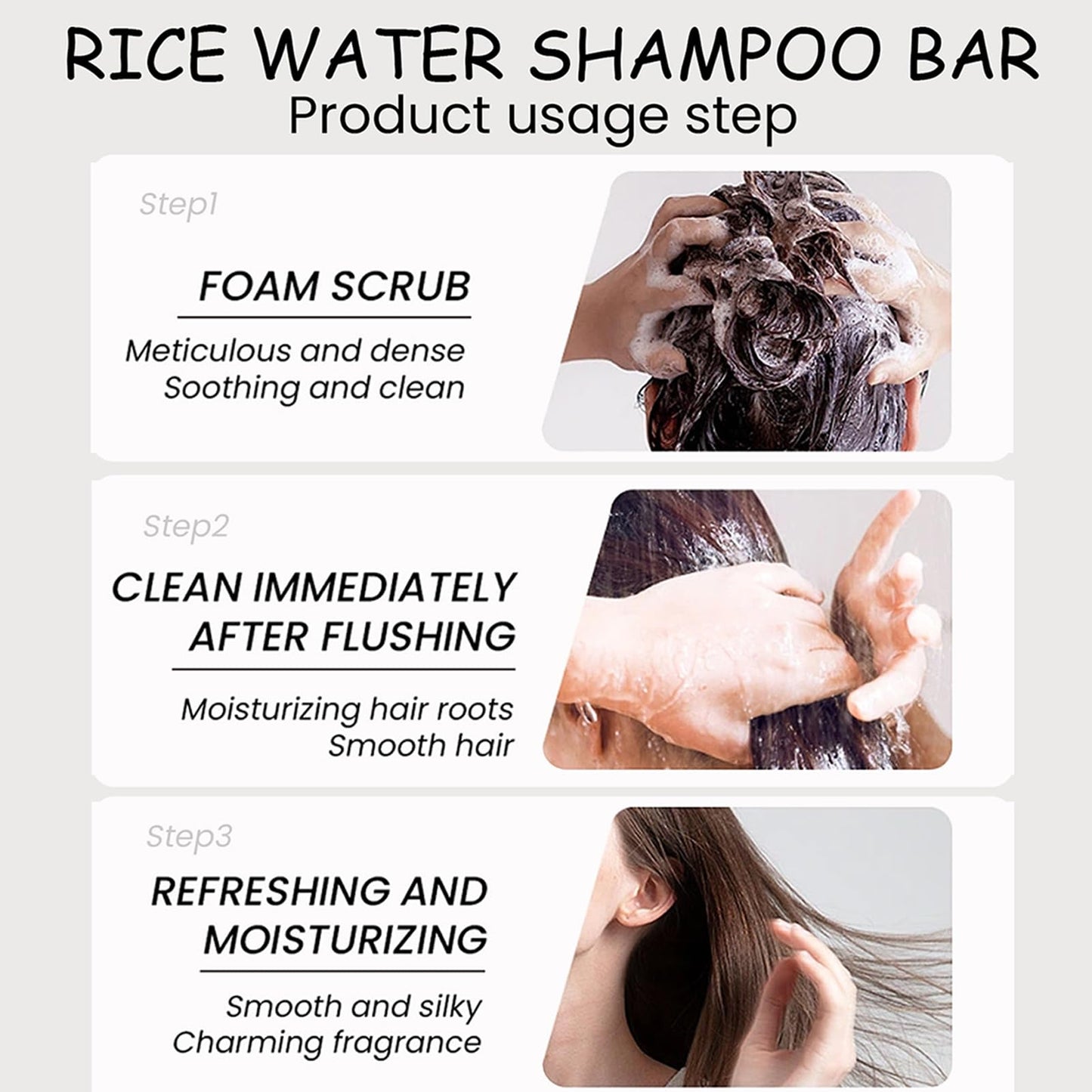 ASMAYSA 2Pcs Rice Water Shampoo Bar for Hair Growth, Protein Shampoo Bar Bulk, Root White Coverage Hair Darkening, Volumizing and Strengthening