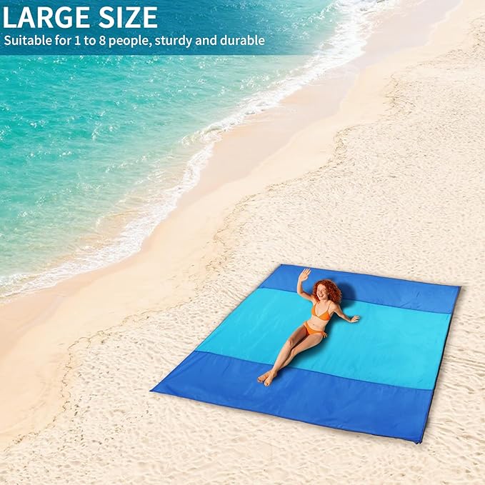 Beach Mat Sand Free Waterproof Oversized Beach Blanket Sandproof 1-8 Adults Picnic Mat Perfect Outdoor Companion for Travel, Camping, Hiking Quick Drying, Lightweight (79" X 108" (1-5 Person))