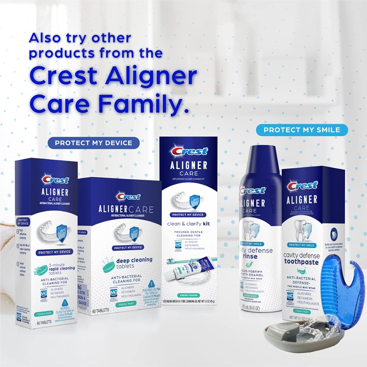 Crest Aligner Care Deep Cleaning Anti-Bacterial Tablets for Aligners, Retainers, Mouthguards, 60-Count, Pack of 3