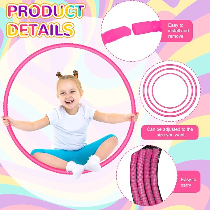 2 Pcs Toy Hoop Exercise Hoop Detachable Adjustable Plastic Toy Ring Playground Equipment for School Colored Circles Exercise Ring for Teens Dog Agility Equipment(Rose Red,23 Inch)