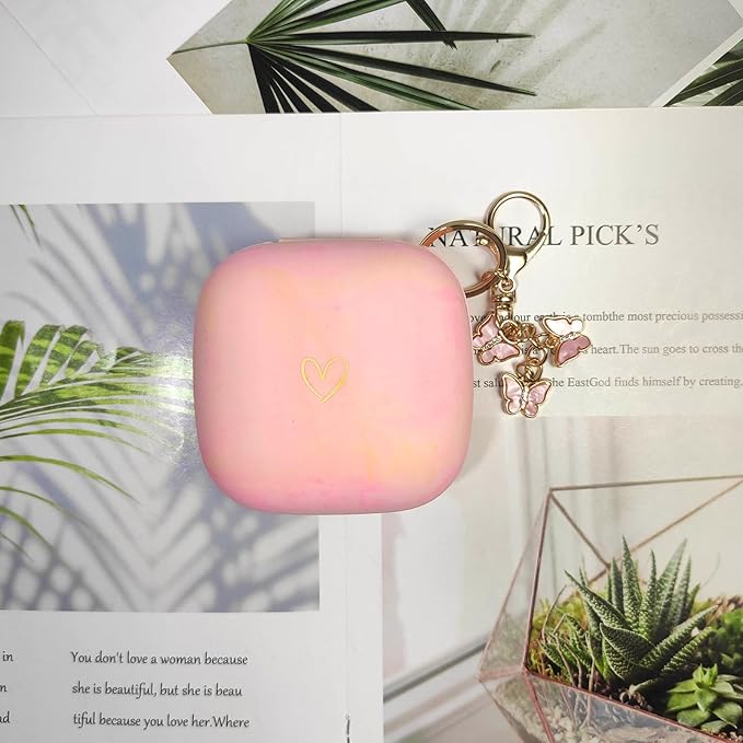 Compatible with Powerbeats Pro, Soft Silicone Case with Gold Heart Pattern for Powerbeats Pro Case with Cute Butterfly Keychain for Girls Women (Camouflage Pink)