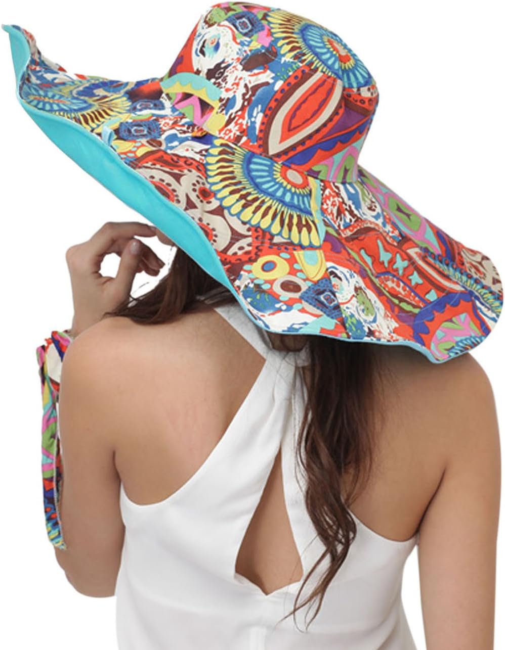 Women's Foldable Floppy Reversible Travel Beach Sun Visor Hat Wide Brim UPF 50+ Blue