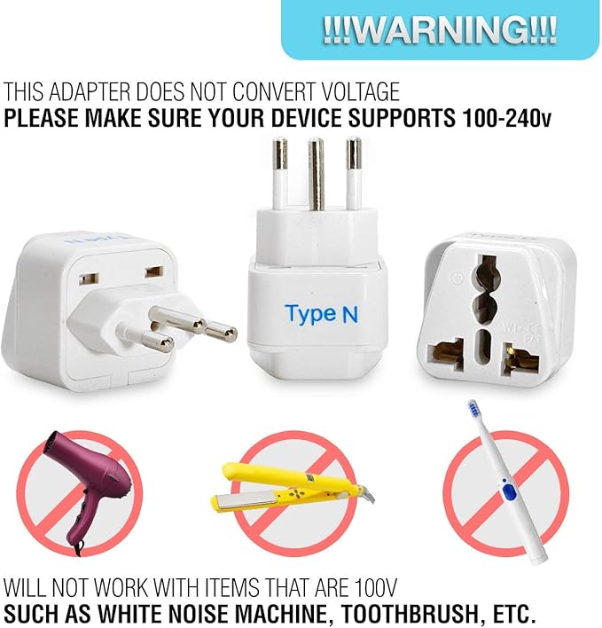 Ceptics Brazil Travel Plug Adapter (Type N) - 3 Pack [Grounded & Universal] (GP-11C-3PK)