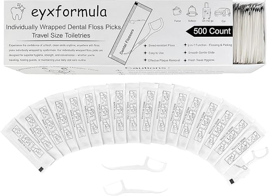 500 Count Individually Wrapped Dental Floss Picks – Travel-Friendly, Single Use, Hygienic, Perfect for On-The-Go, Office, Wedding and Guest Amenities