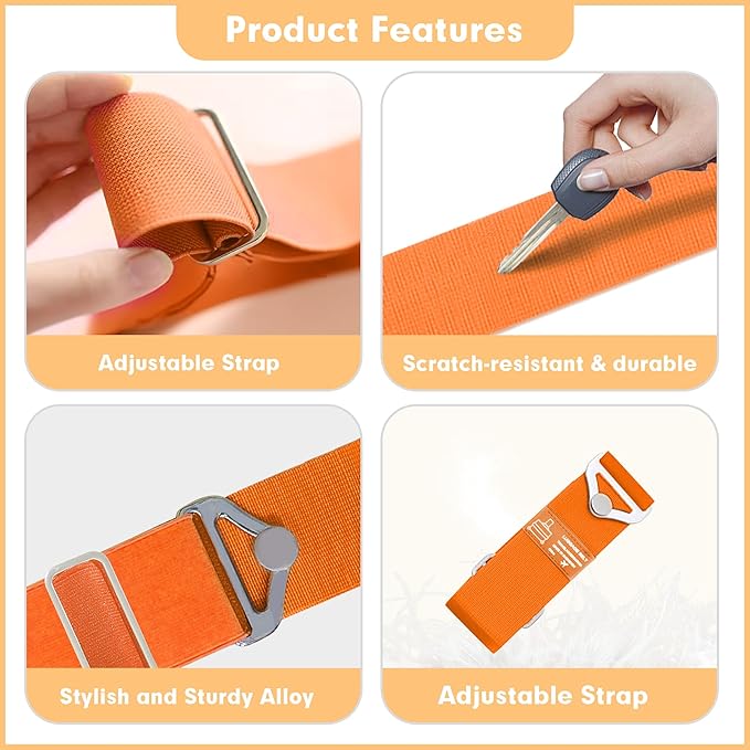 2-in-1 Travel Strap for Luggage Over Handle,Luggage Belt for Carry on Bag, Suitcase Belt, Add a Bag Bungees Luggage Straps Adjustable with Alloy Buckle, Hands-Free for Airport (Orange)