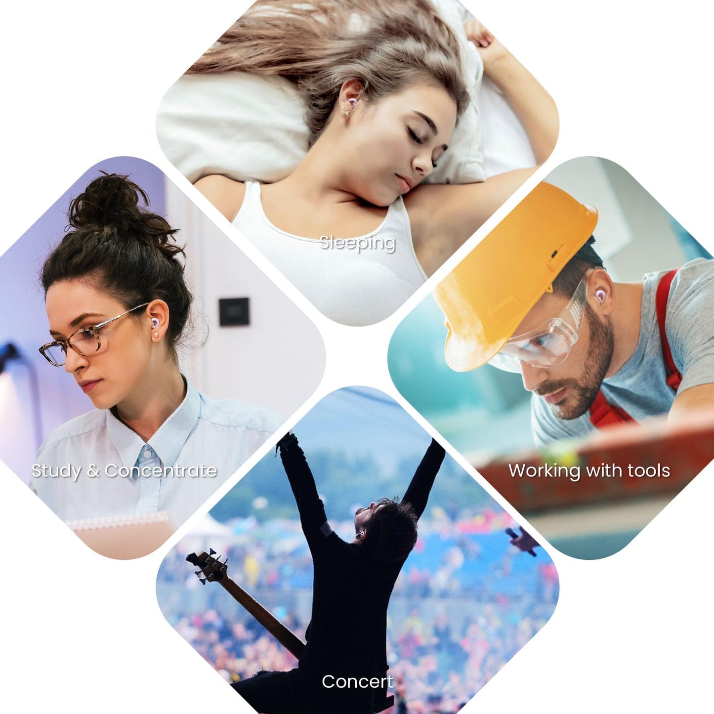 JUSTRVN Ear Plugs for Sleeping, 2 Pairs of Reusable Earplugs for Noise Reduction 25dB-30dB with 8 Ear Tips, Soft Hearing Protection Ear Plugs for Concert,Noise Sensitivity, Study & Work