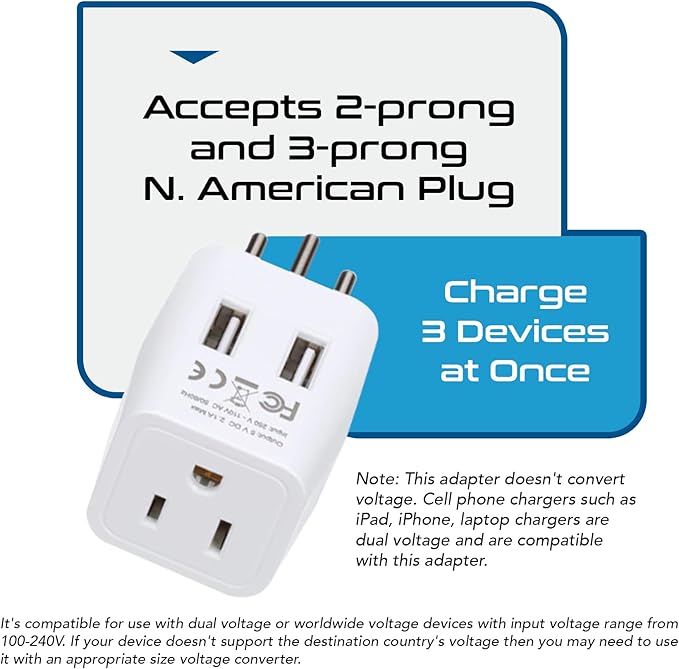 Ceptics Switzerland Travel Adapter Plug with Dual USB + Usa Input - Type J - Ultra Compact - Safe Grounded for Laptops, Cell Phones, Chargers, Camera and More (CTU-11A )