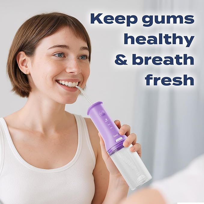 7AM2M Portable Water Flosser Cordless, Water Flosser for Teeth with 3 Modes and 2 Jet Tips, USB C Rechargeable, IPX7 Waterproof, Dental Water Flosser for Travel and Home Use (Purple)