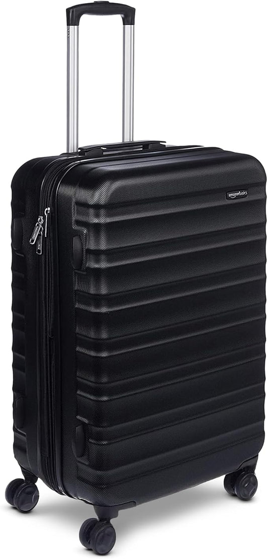 Amazon Basics 26" Hardside Medium Checked Luggage, Hardshell Suitcase With Wheels, Expandable For Up to 15% More Space, With Scratch-Resistant Surface, Four Multi-directional Wheels, Black