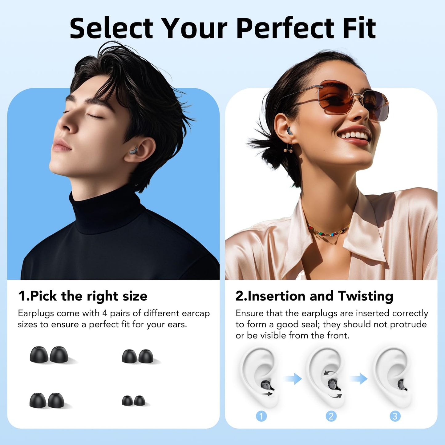 Ear Plugs for Sleeping Noise Cancelling, 45dB for Noise Reduction, Noise-Reducing Earplugs for Sleeping, Concerts, Shooting, Travel, Work, Silicone Hearing Protection Earplugs with Case, Black