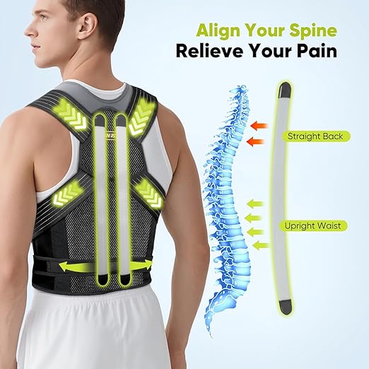 Back Brace Posture Corrector for Women & Men - Elastic Shoulder Straps, Full Back Support, Upper/Lower Pain Relief - Scoliosis, Hunchback