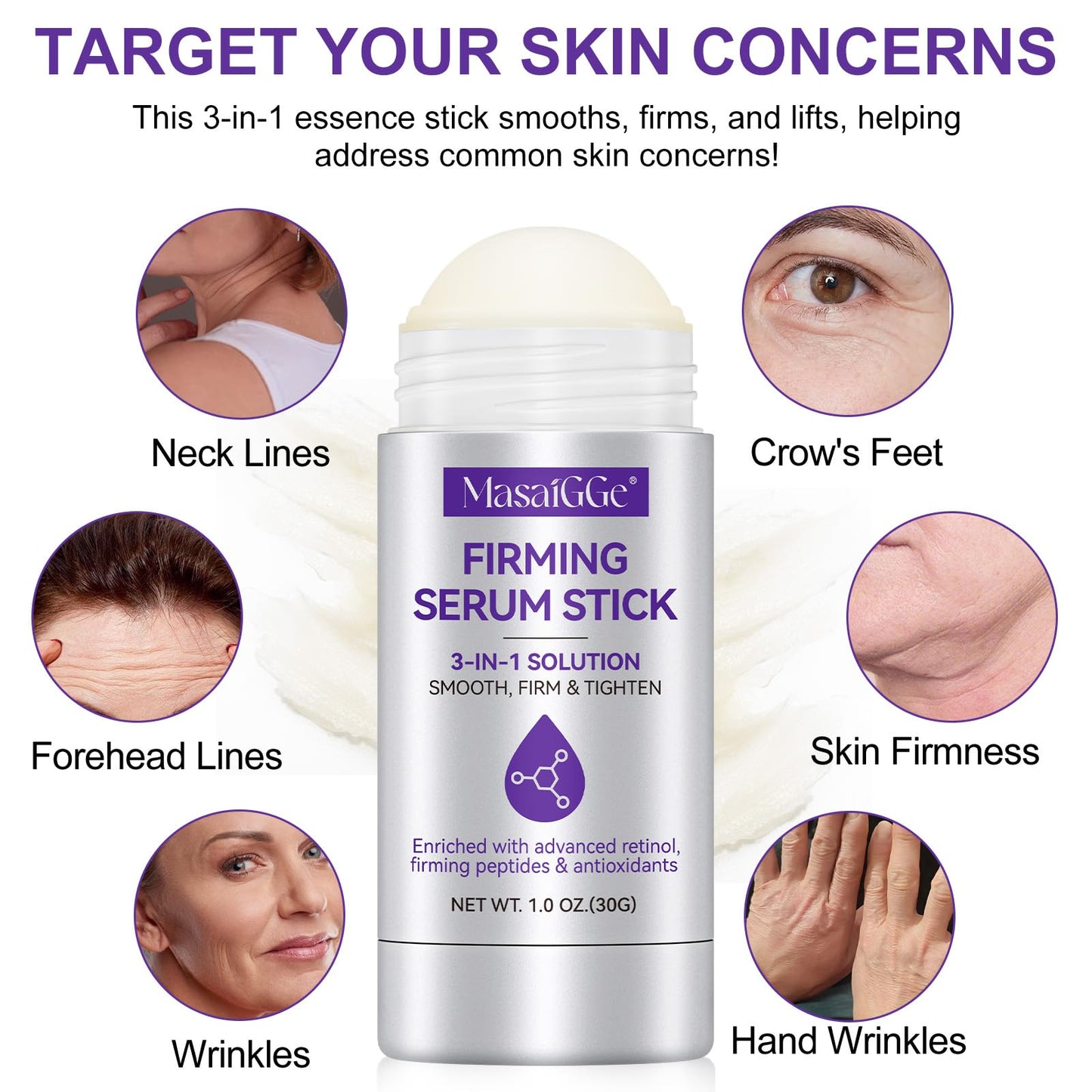 Firming Serum Stick with Retinol, Firming Stick for Face and Neck for Deep Wrinkles, Retinol Skin Booster Serum Stick, Skin Tight, Lifting Sagging Skin,Anti Aging,Reduce Wrinkles & Fine Lines, Nourish