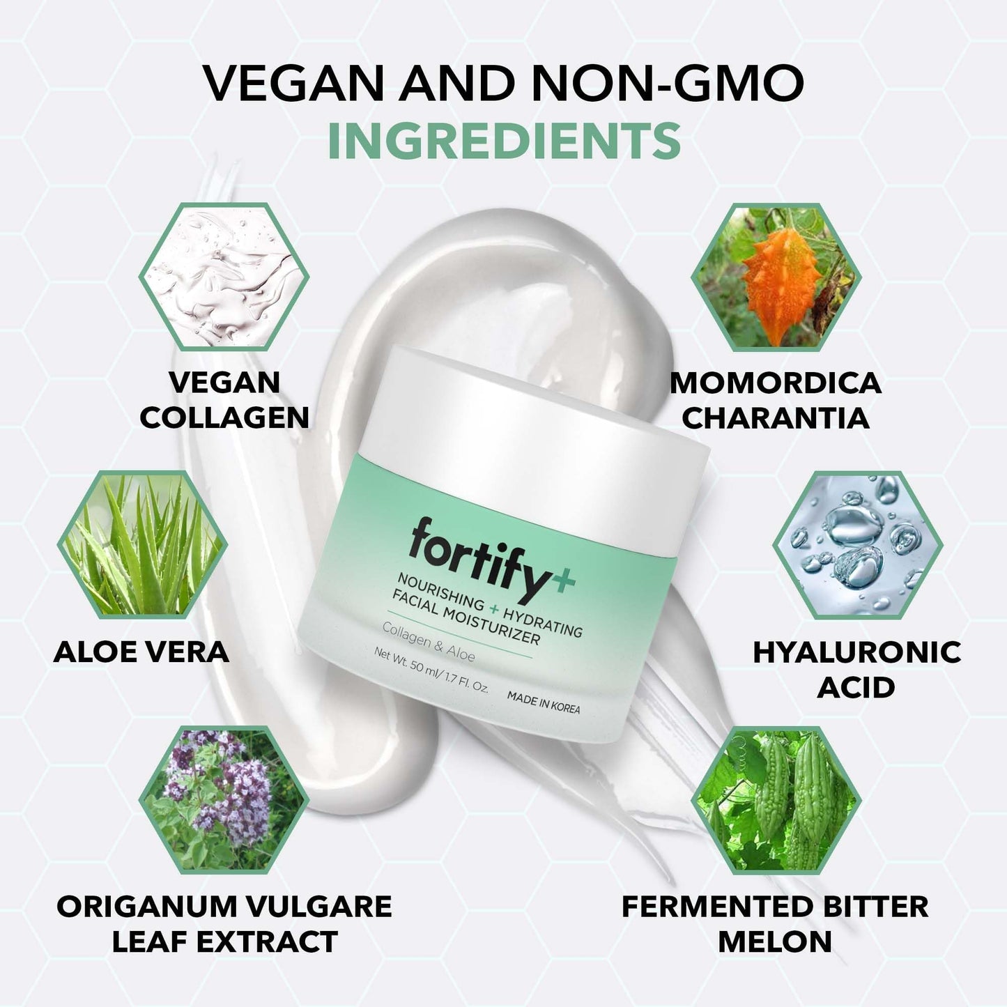 Fortify Skincare Hyaluronic Acid Moisturizer For Face with Collagen & Aloe - Dermatologist-Tested Anti-Aging Korean Skin Care - Ultra Hydrating & Nourishing - Fragrance & Alcohol-Free - 50ML/1.7Fl.Oz