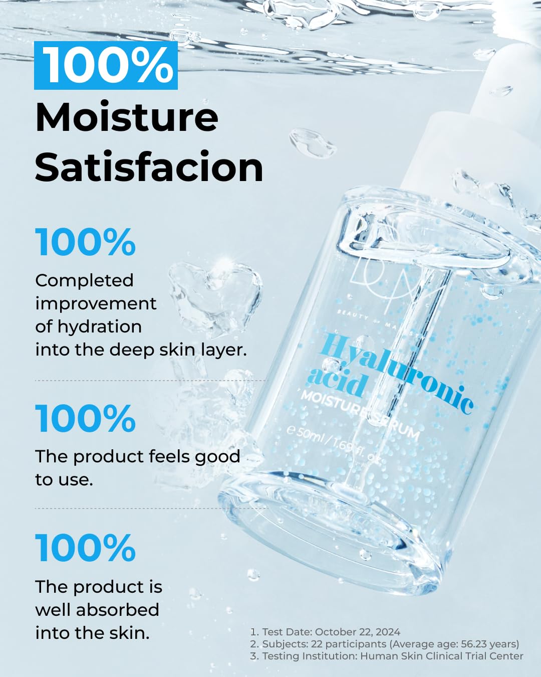BOM Hyaluronic Acid Moisturizing Serum 1.69 fl oz, Lightweight Vegan Facial Serum with Moisture Capsules and Vitamins, Deep 20 Layer Hydration, Face Plumping, Hypoallergenic, Dry Skin Korean Skincare