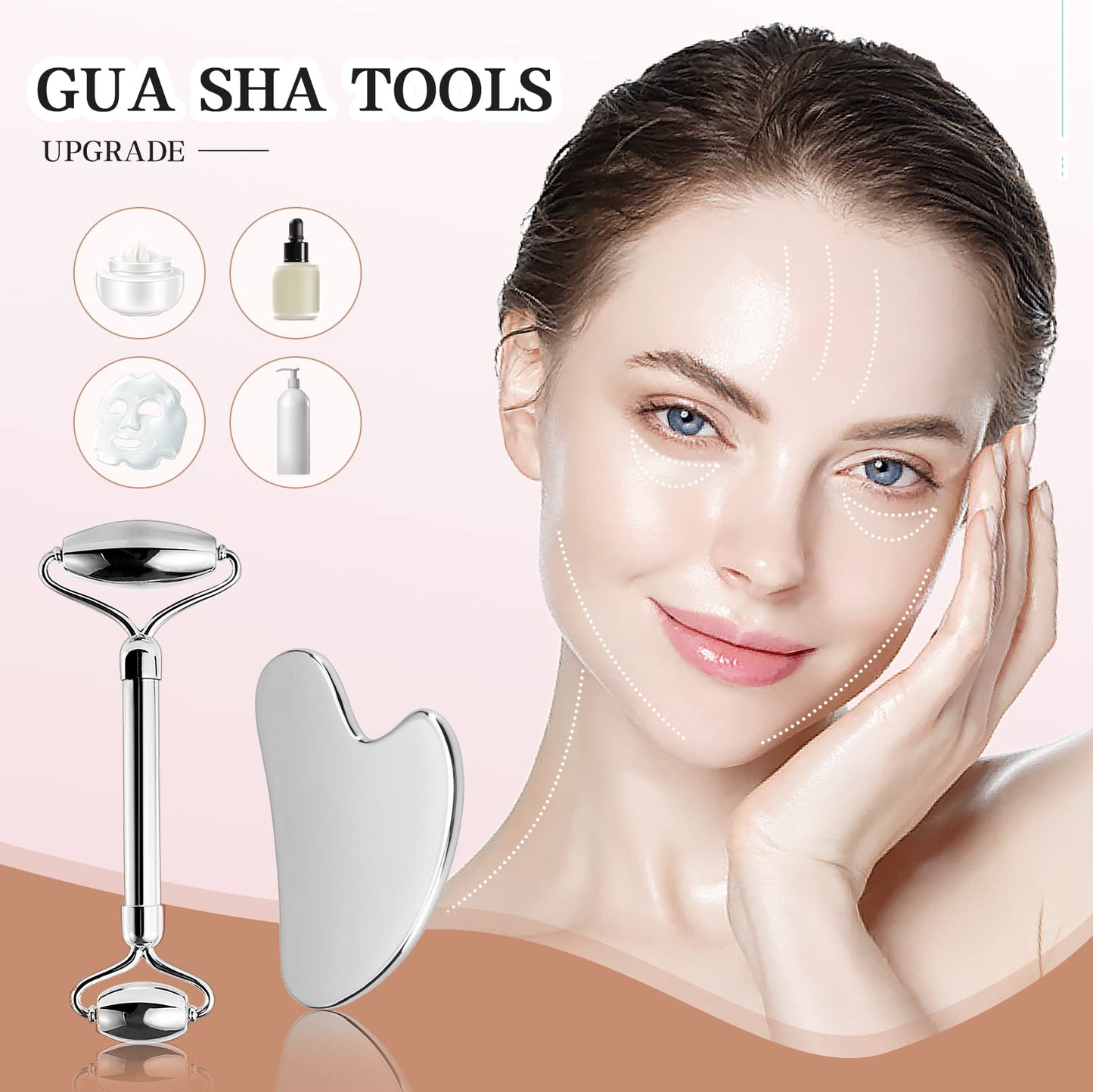 Aresvns Stainless Steel Facial Roller & Gua Sha - Metal Gua Sha, Gua Sha Facial Tools Stainless Steel, Face Body Treatment, Reduce Puffiness, Lymphatic Drainage, Facial Tension