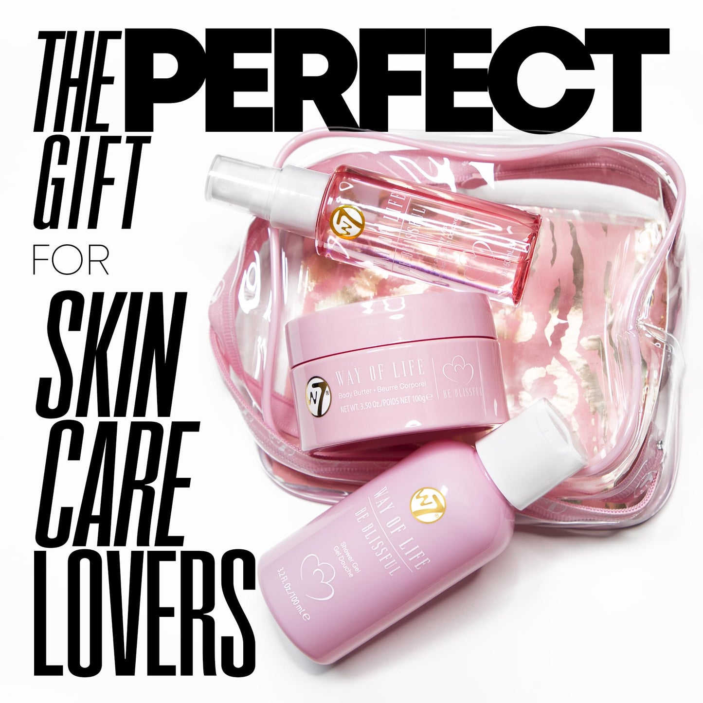 W7 VAY CAY Be Blissful - Travel Size Skincare Set | Carry On Luggage Essentials: Shower Gel & Body Wash, Body Butter & Body Mist | Energizing & Hydrating Body Care for Glowing Skin