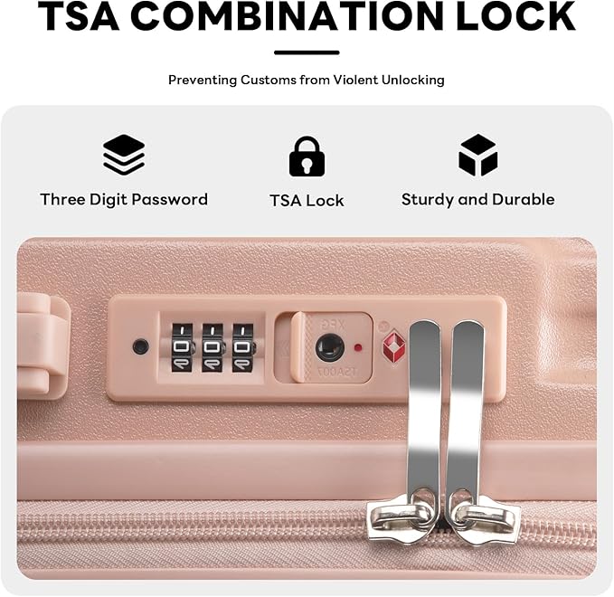 20 Inch Carry On Luggage With Cup Holder & USB Port, Airline Approved TSA-locked Luggage, Lightweight PC Material Travel Suitcase With 360° Spinner Wheel (14-20-24in Pink, 14-20-24in)