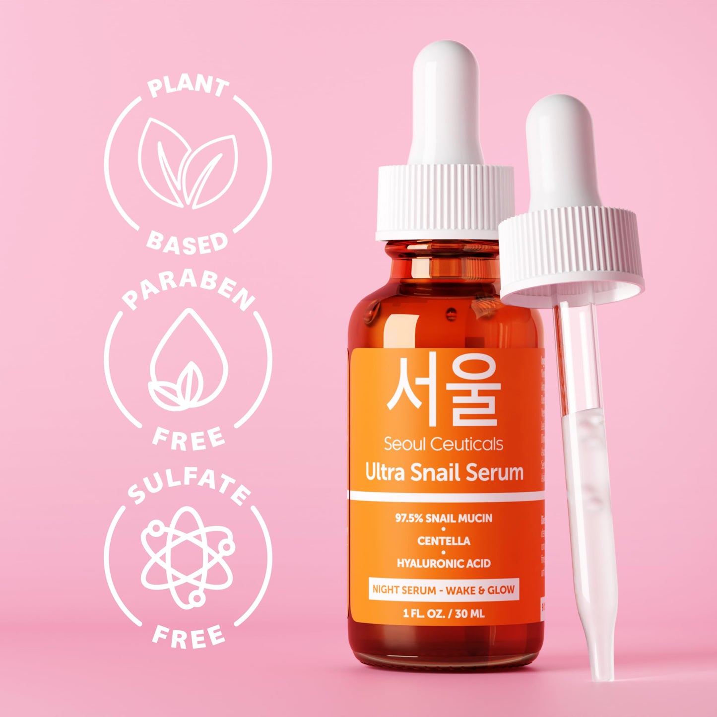 SeoulCeuticals Korean Skin Care 97.5% Snail Mucin Serum – K Beauty Skincare Anti Wrinkle Cica Night Serum Hyaluronic Acid for Face 1oz