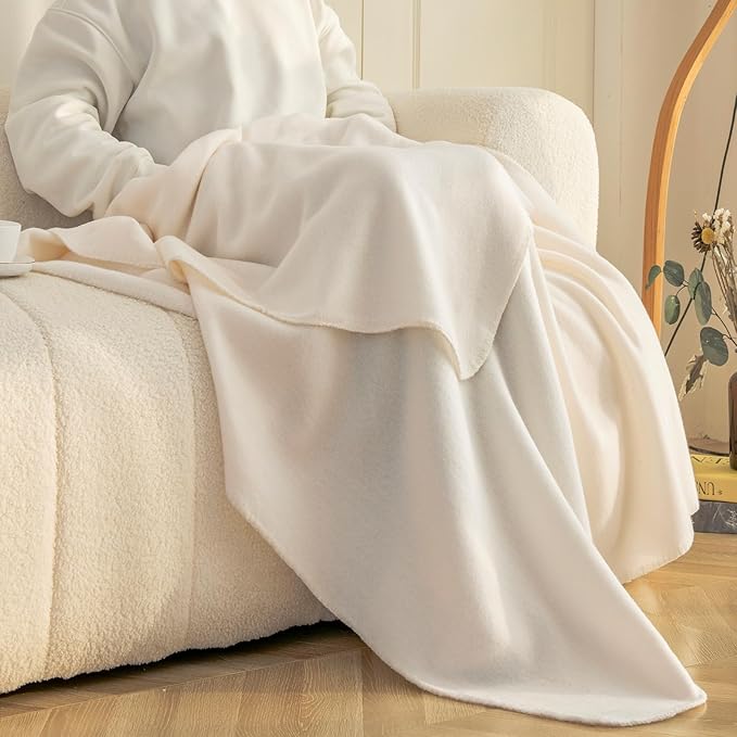 CAI TENG Fleece Throw Blankets Lightweight Warm Soft Cozy Kids Blanket Pet-Friendly Bulk Fleece Blanket Solid for Home, Bed, Sofa, Dorm, Office, Gifts, Outdoor Off-White 6 Pack 50 x 60 inch