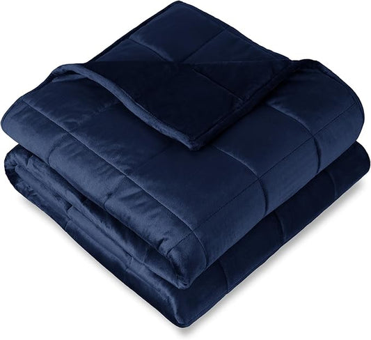 Bare Home Weighted Blanket Queen Size 17lb (60" x 80") for Adults - Minky Fleece - Premium Heavy Blanket Nontoxic Glass Beads (Dark Blue, 60"x80")