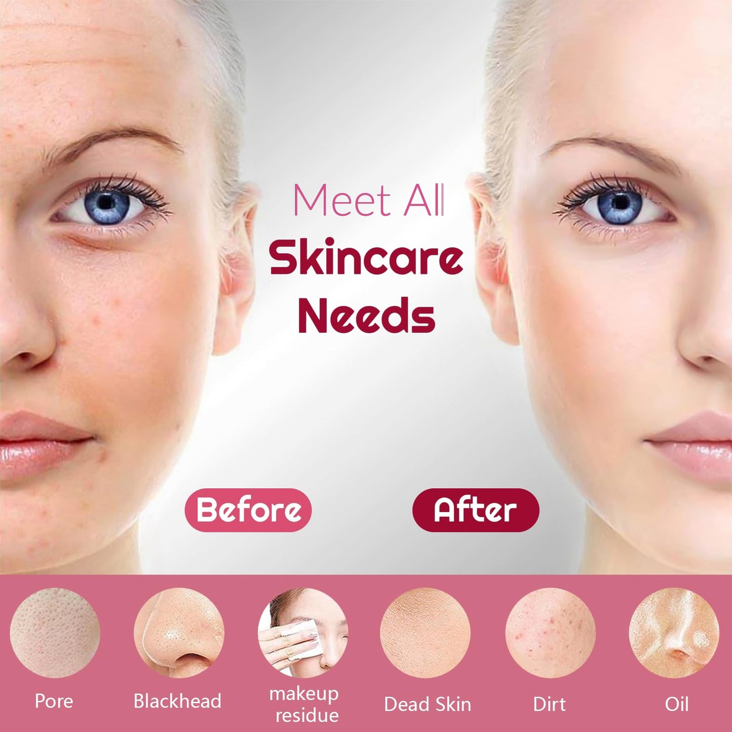 ADINC Silicone Face Scrubber, Waterproof Rechargeable Facial Cleansing Brush, 5 Cleansing Modes with Nose Brush for Women & Men Electric Facial Tool for Deep Cleaning Exfoliating, Massaging Berry