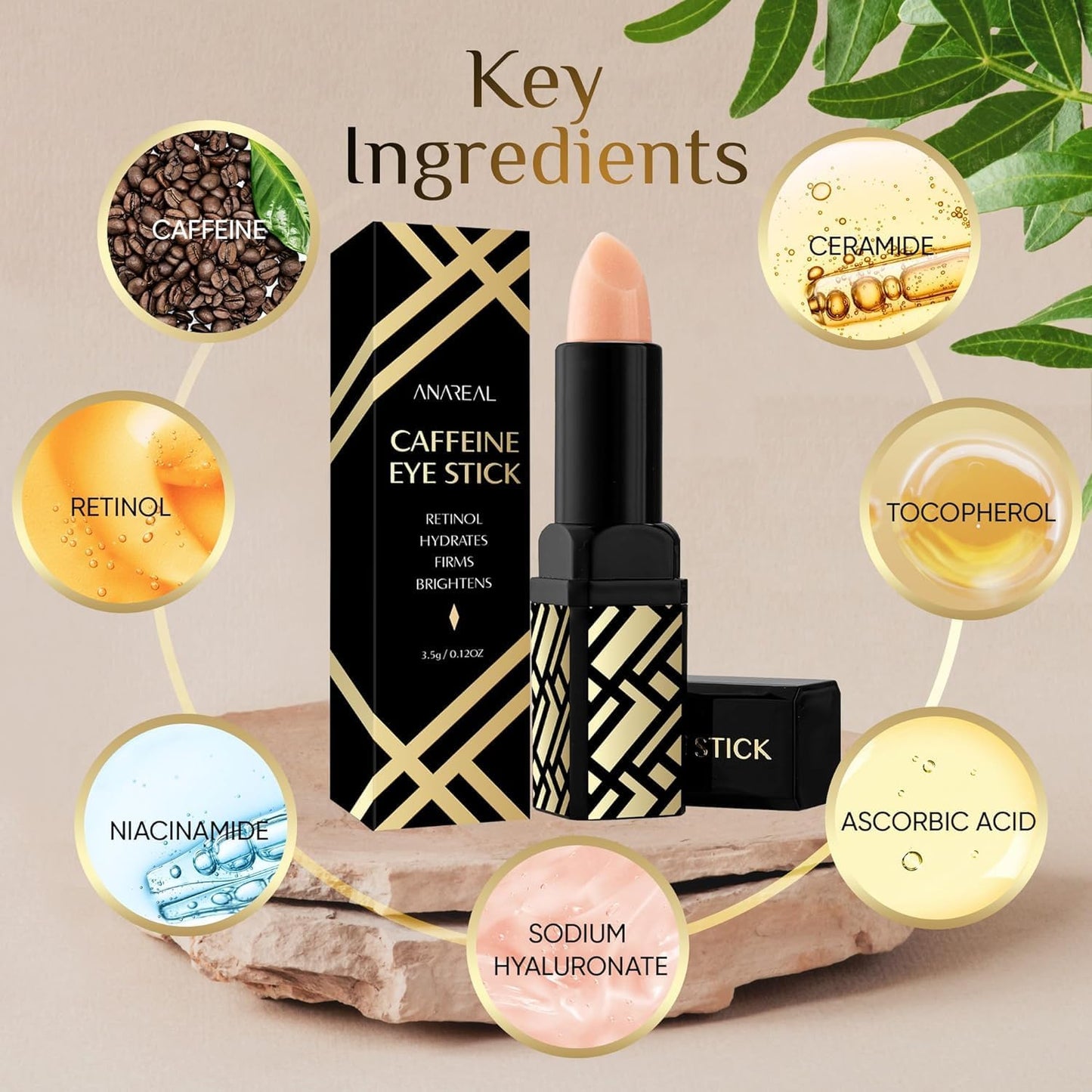 Caffeine Under Eye Balm: Hydrating Eye Brightener Stick Cream for Dark Circles & Puffiness, Anti-Wrinkle Korean Skincare Treatment with Retinol, Instant Cooling Glow for Eyes, Face & Bags