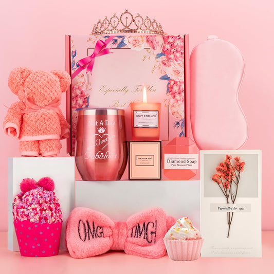 Birthday Gifts for Women,Happy Birthday Unique Female Gift Ideas for Girl Best Friend Pink Box Gift Basket for Women Gifts Set for Teenage Girl Sister Mom Relaxing Presents Set