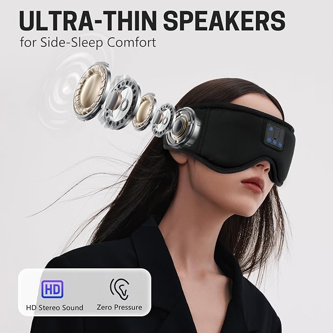 Aurya Sleep Mask with Bluetooth Headphones, 3D Eye Mask for Sleeping, 5.4 Wireless Sleeping Headphones with Ultra-Thin HD Stereo Speaker for Side Sleeper, Office Nap, Air Travel, Meditation