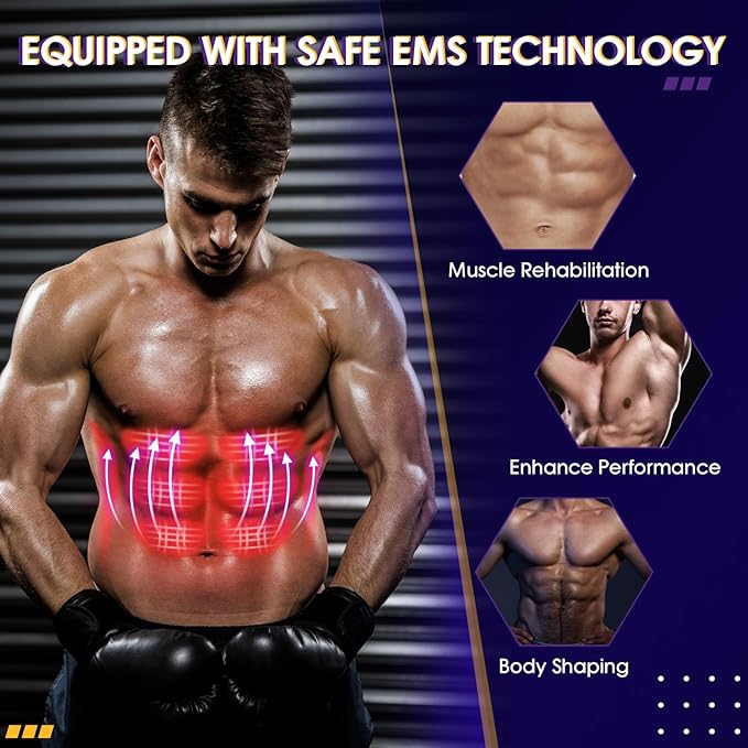 Abs Stimulator, Ab Stimulator Muscle Toner, Ab Toning Belt Fitness Training for Abdomen, Muscle Machine Workout Equipment for Home, TENS & EMS Modes