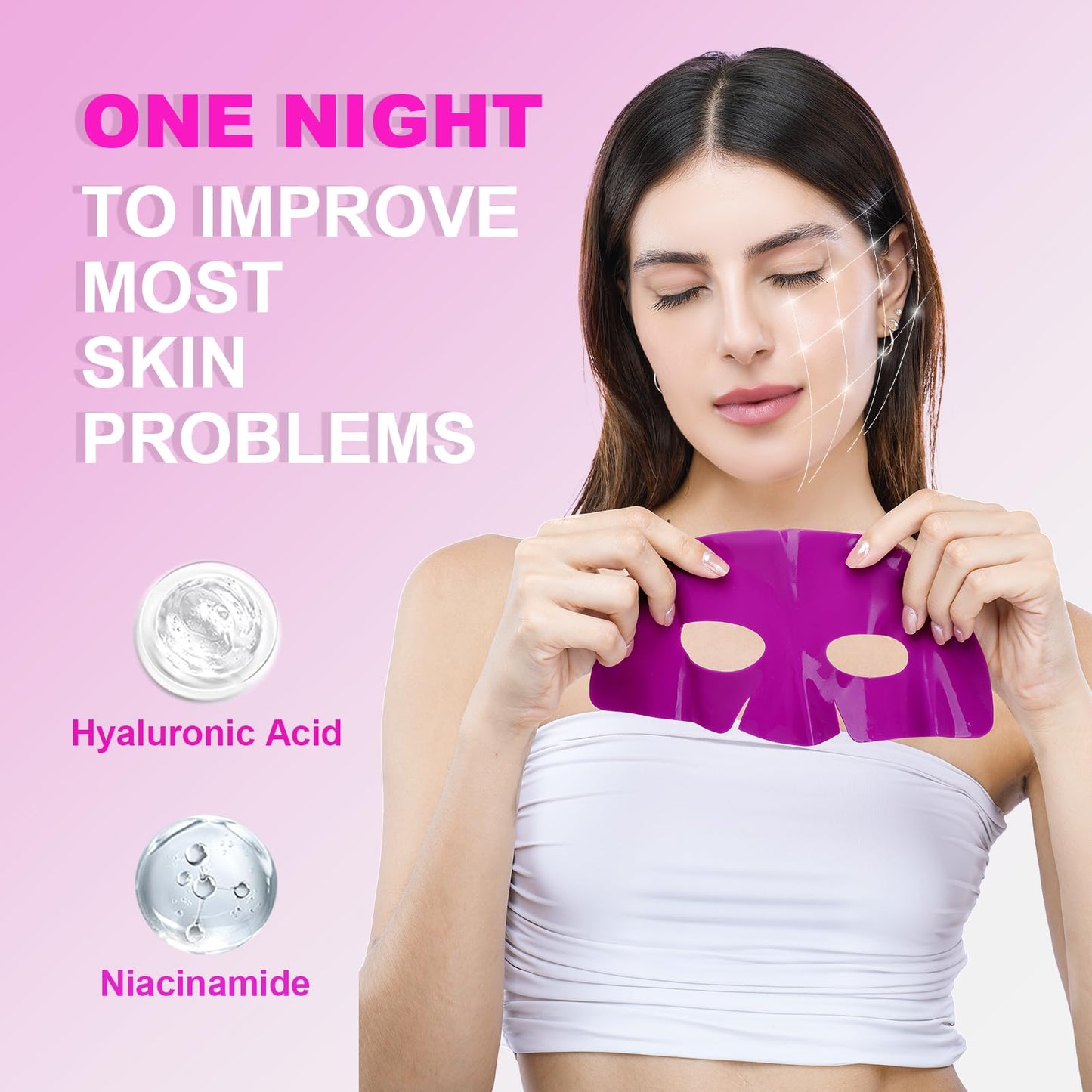 Glam Lady Bio-Collagen Face Mask Korean Skincare Hydrating Anti Wrinkle Lifting Overnight Real Deep Mask with Niacinamide and Hyaluronic Acid