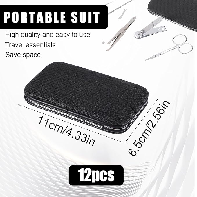 12 Sets Manicure Set 8 in 1 Stainless Steel Nail Grooming Set Professional Manicure and Pedicure Kit Bulk Cuticle Nail Care Foot Pedicure Tools with Portable Travel Case for Men Women