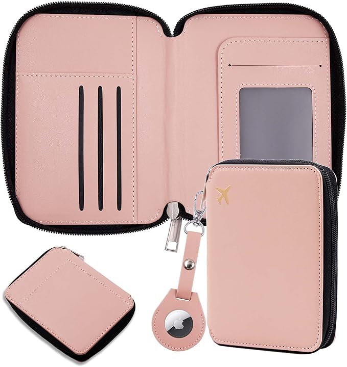 Cnycmy Passport Holder with Airtag,Passport-Wallet-Holder for Women, RFID Passport Holder with Slot Waterproof, PU Leather Travel Passport Case (Pink3)