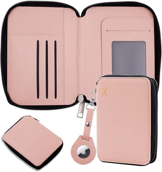 Cnycmy Passport Holder with Airtag,Passport-Wallet-Holder for Women, RFID Passport Holder with Slot Waterproof, PU Leather Travel Passport Case (Pink3)