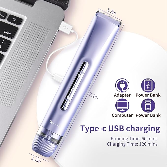 2-in-1 Electric Shaver & Bikini Trimmer for Women - Painless Electric Razor for Face,Body & Intimate Areas,Cordless Wet/Dry Shaver with Dual Blades,Waterproof for Shower&Travel (Lavender Purple)