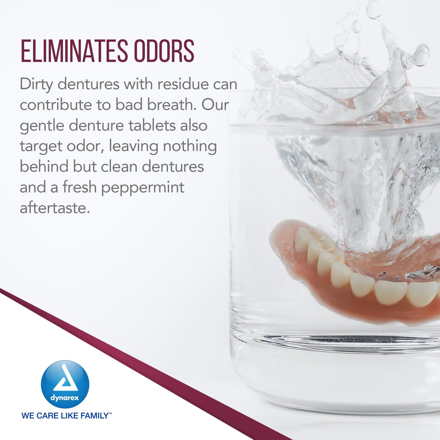 Dynarex Denture Cleanser Tablets - Reduce Odors & Stains - Individually Wrapped, Peppermint Denture Cleaning Tablets - Box of 40 Tablets