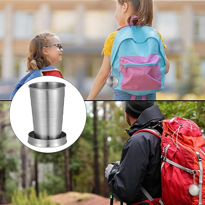 10 Pieces 2.5oz Collapsible Shot Glasses Stainless Steel Collapsible Cup Reusable Portable Travel Folding Cup with Lid and Keychain for Camping Hiking Cycling