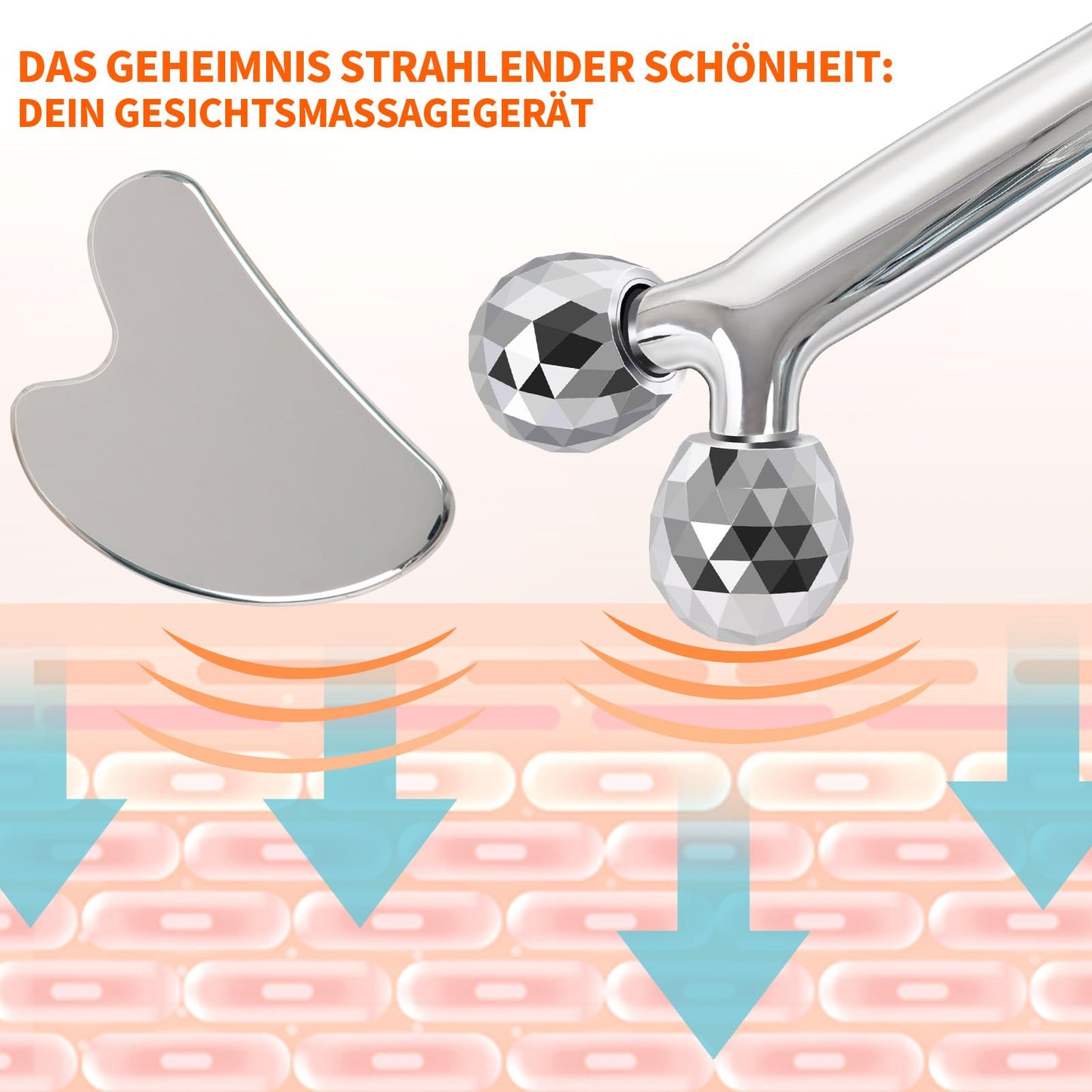 InfiniteRelax 3D Gua Sha Facial Tools Metal Face Roller Stainless Steel Gua Sha Set Cooling Massage Tools for Reduce Puffiness, Firm Skin, Anti-Aging Care - Daily Facial Sculpting Gift for Women