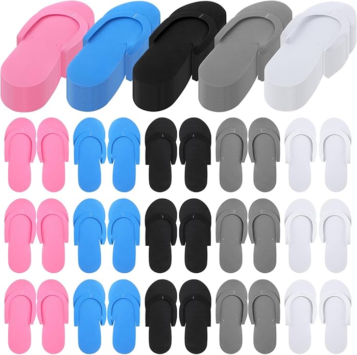 Janmercy 90 Pairs Pedicure Slippers for Guests Foam Disposable Flip Flops Pedicure Shoes Sandals Bulk for Women Spa Party Supplies, 6 Colors, 4. 53 x 10. 43 Inches