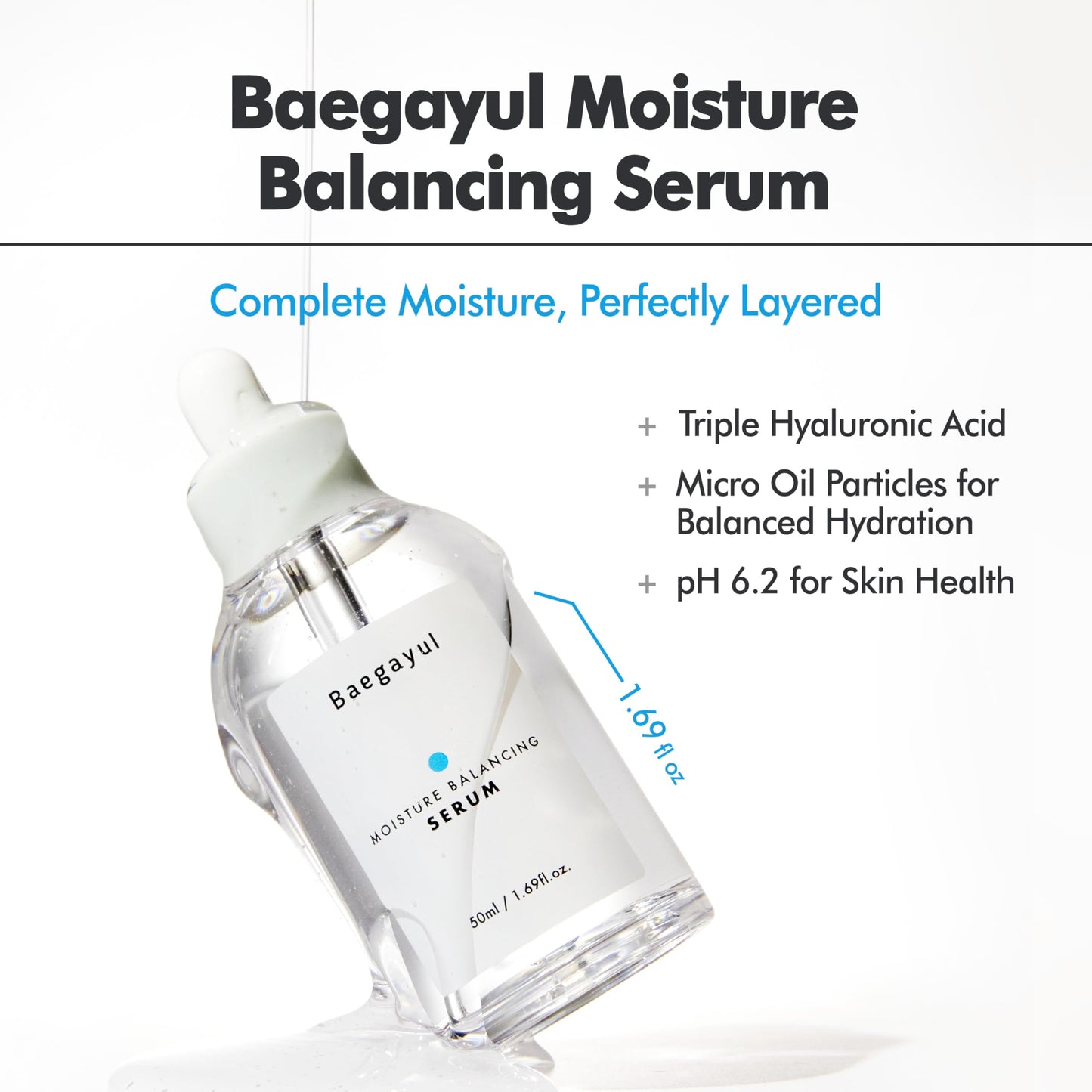 Baegayul Moisture Balancing Serum - Hydrating & Soothing with Hyaluronic Acid and PHA, Botanical Moisturizer for Sensitive Skin, pH Balanced for Glass Skin, Korean Skincare (1.69fl oz)