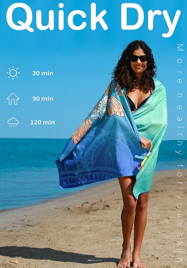 2 Pack Microfiber Lightweight Beach Towel Sand Free Quick Dry Absorbent Thin Compact Towels for Swimming Pool Camping Beach Accessories Large Easy Pack Travel Things for Vacation Essentials Gift