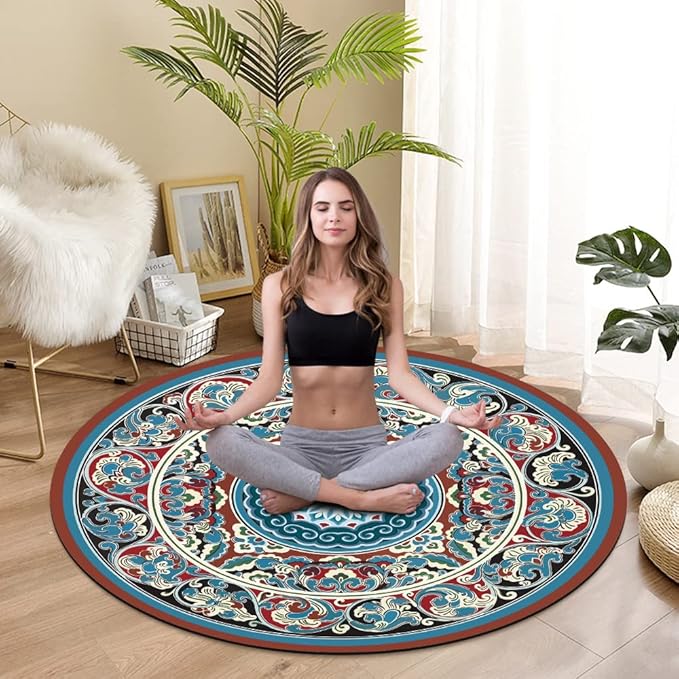 Knsbk Large Round Yoga Mat 4.6'X3.5mm for Exercise Premium Extra Thick, Ultra Comfortable, Non Slip, Meditation Mat